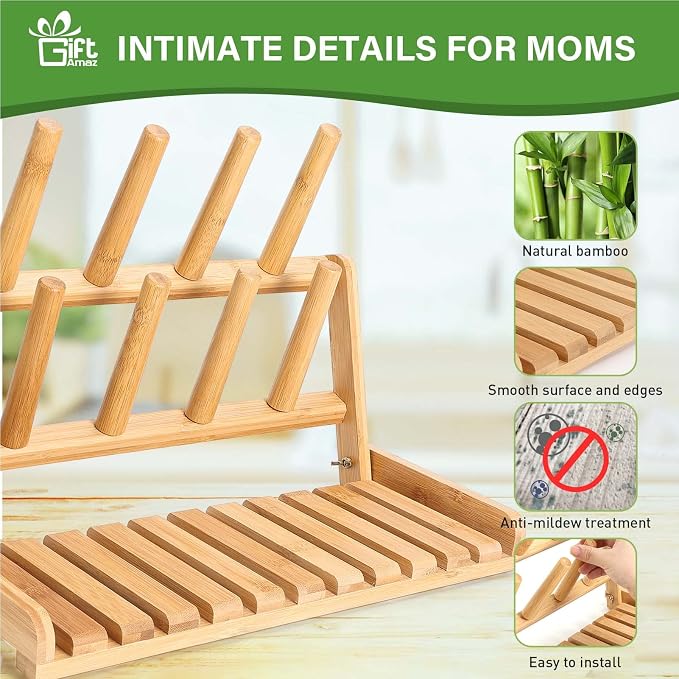 Bamboo Baby Bottle Drying Rack, Space Saving Countertop Bottle Holder Portable - Image 3