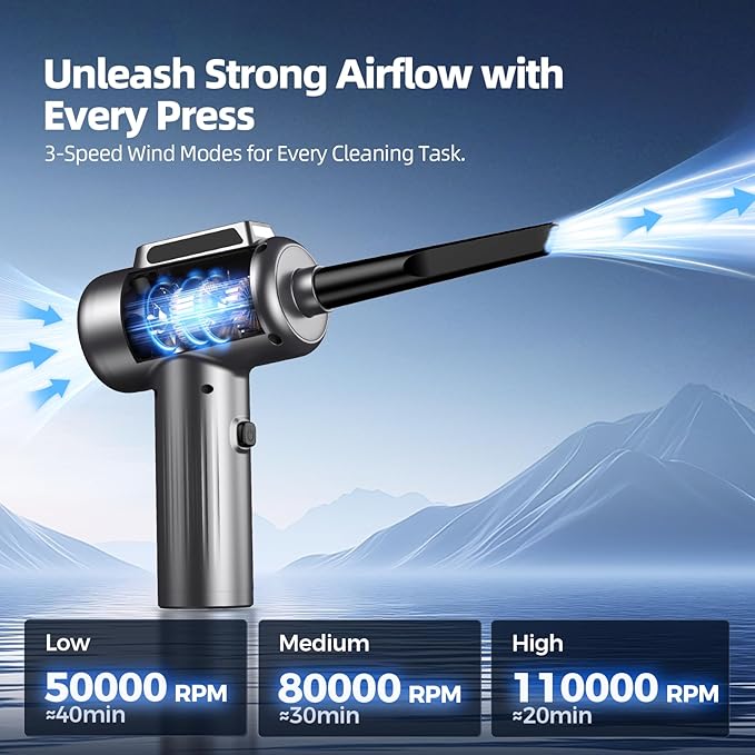 Compressed Air Duster, 110000RPM Ultra-Powerful Electric Air Duster - Image 4