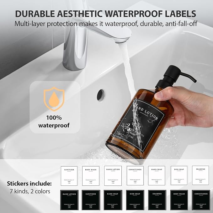 Amber Glass Soap Dispenser, Bathroom Hand Soap Dispensers - Image 4