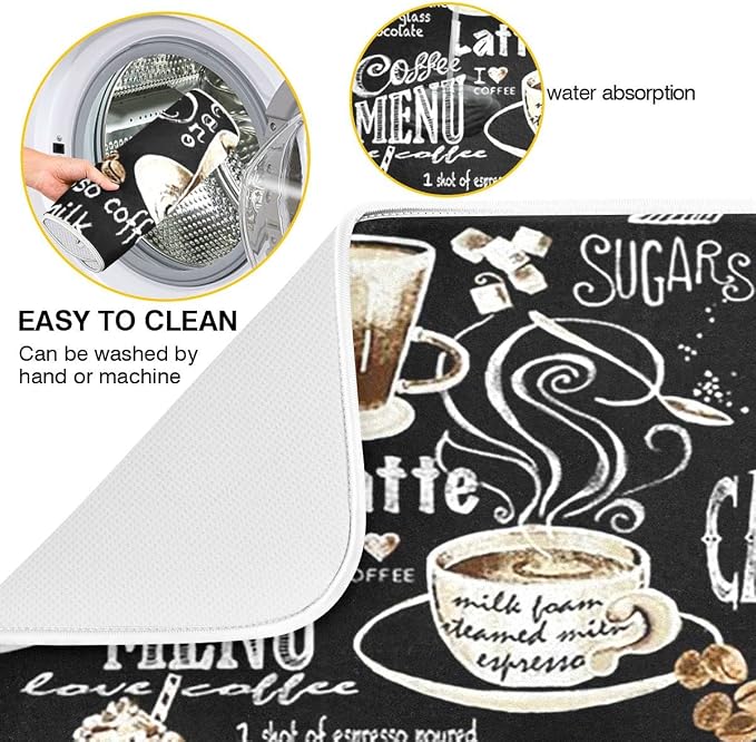 Coffee Black Dish Drying Mat for Kitchen Coffee Beans Maker Cappuccino Latte - Image 2