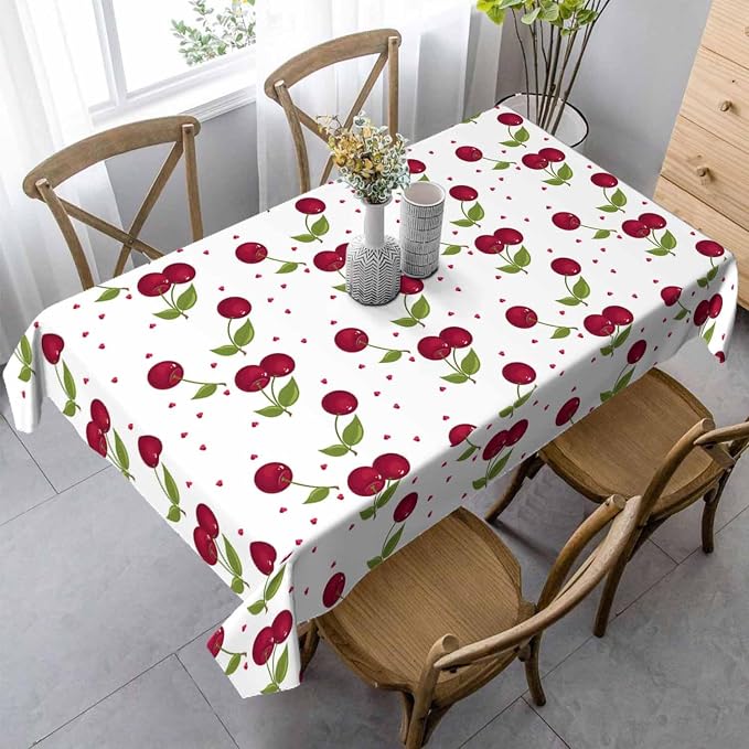 Red Cherry Table Cloth Rectangle Table Sweet Red Ripe Cherries Green Leaves - Image 6
