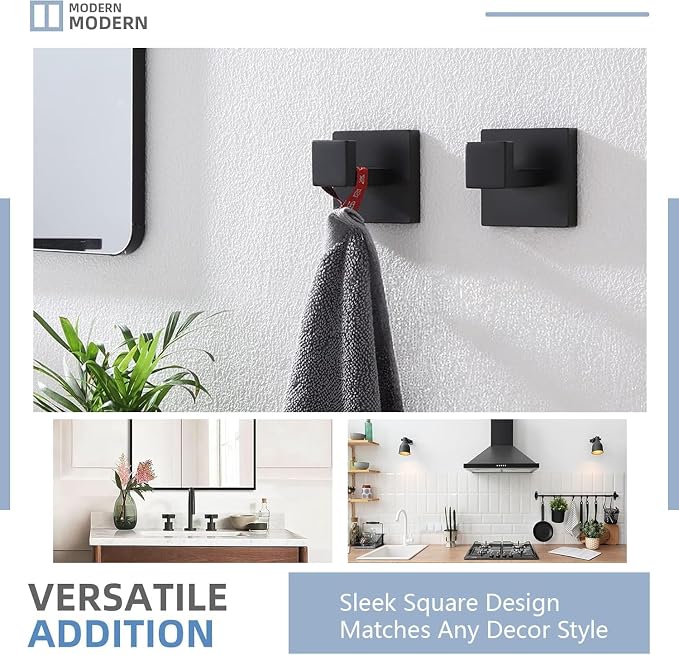 3PCS Bathroom Hardware Set, Matte Black Toilet Paper Holder, 2 Square Towel - Image 8