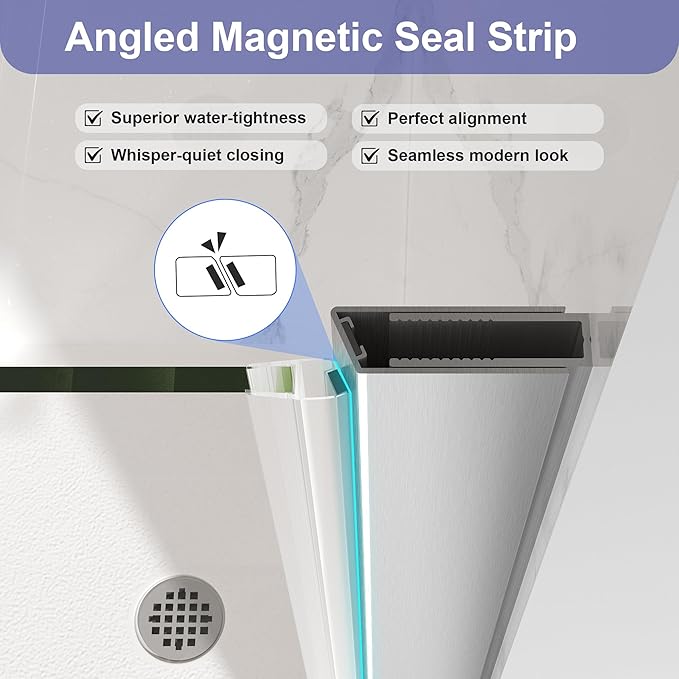 Frameless Pivot Shower Door 26"-28" W x 72" H, Swing Shower Glass Doors - Image 4