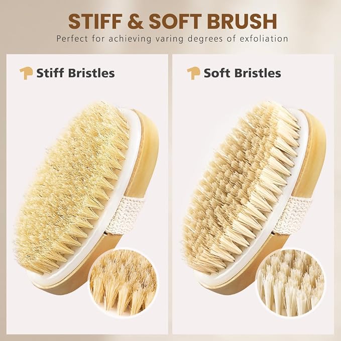 POPCHOSE Dry Brushing Body Brush, Natural Bristle Dry Skin Exfoliating Brush - Image 4