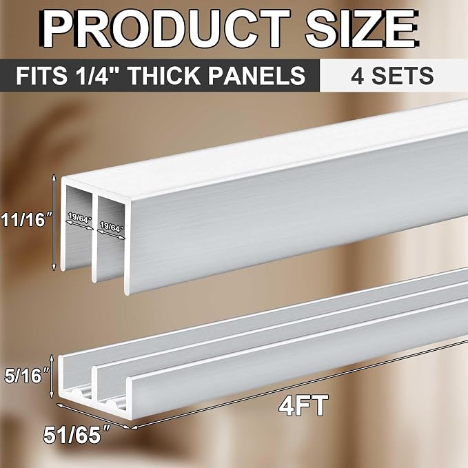Landical 4 Set 4 ft Silver Aluminum Sliding Door Track Set - Image 2