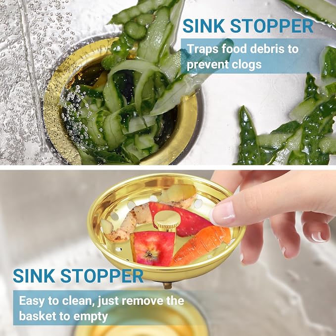 KONE Sink Drain Strainer Gold Sink Stopper and Strainer Stainless Steel Kitchen - Image 7