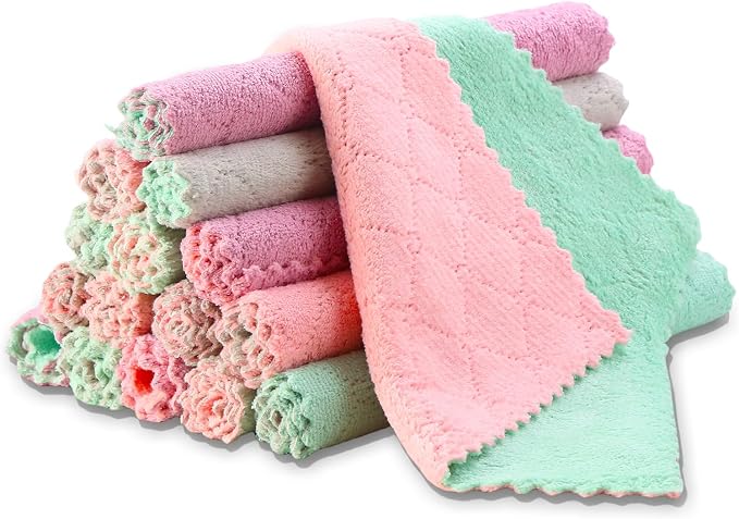 12 Pack Kitchen Cloth, Dish Towels, Microfiber Cleaning Cloths, Premium Coral by Unknown
