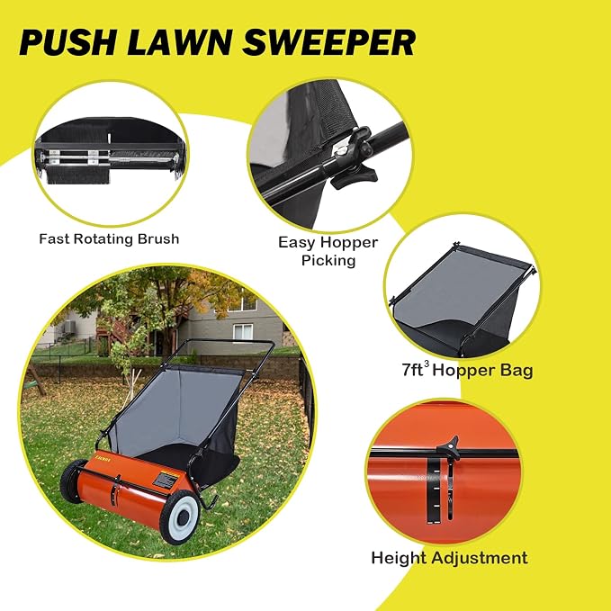Push Lawn Sweeper, 26-Inch Width, 7 Cu. Ft. Hopper Capacity, 4 Spinning Brushes - Image 5