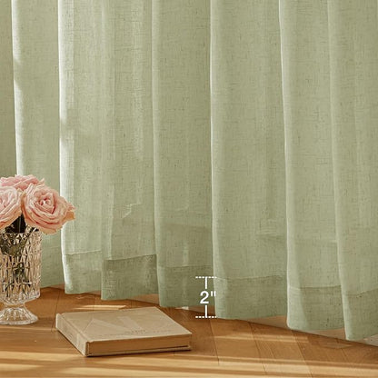 Anmao Natural Linen Curtains for Living Room 80 Inch Length 2 Panels Set, Light Filtering Semi Sheer Window Curtain Drapes for Bedroom with Curtain Rings and Clips, 52Wx120L, Sage Green