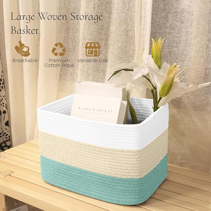 Hopegiver Woven Storage Baskets 15x11x10 Inch, 3 Pack Collapsible Cube Storage - Image 2