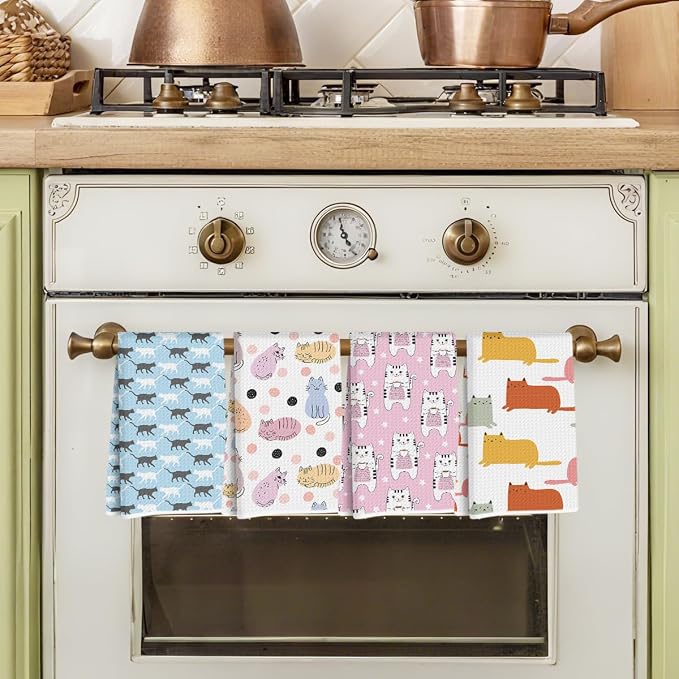 Hanamiya Na 4Pcs Cute Cat Kitchen Towels, Whimsical Decorative Absorbent - Image 4