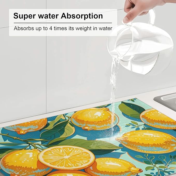 lemon Dish Drying Mat Highly Absorbent Double-Sided Microfiber - Image 7