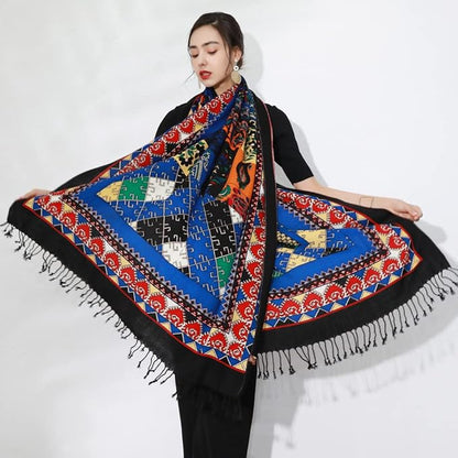 DANA XU 100% Merino Wool Pashmina Shawl for Women 96"x43", Oversized Cashmere Wrap with Tassels, Floral Travel Blanket Cape