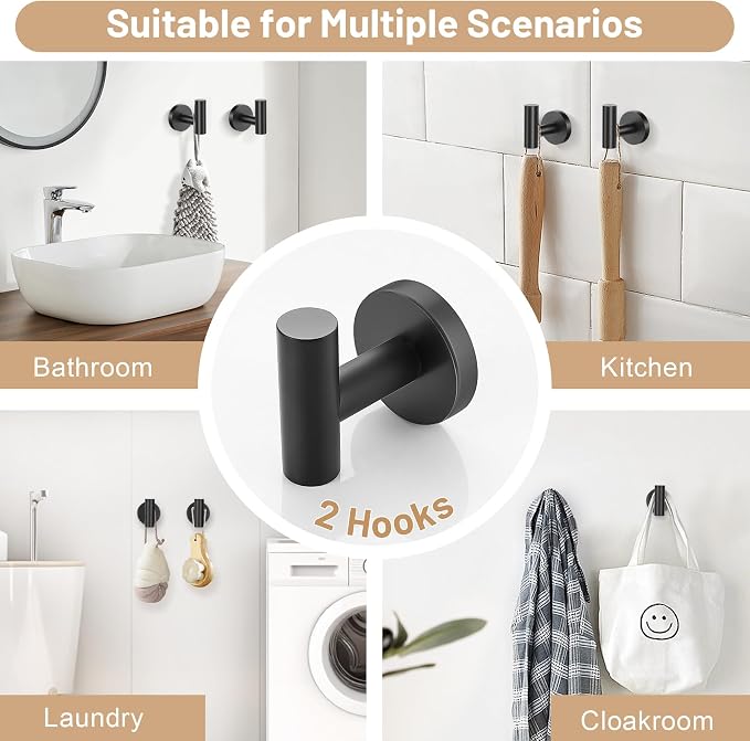 Black Bathroom Hardware Set, 4-Piece Towel Holder Set Include Double Bases - Image 4