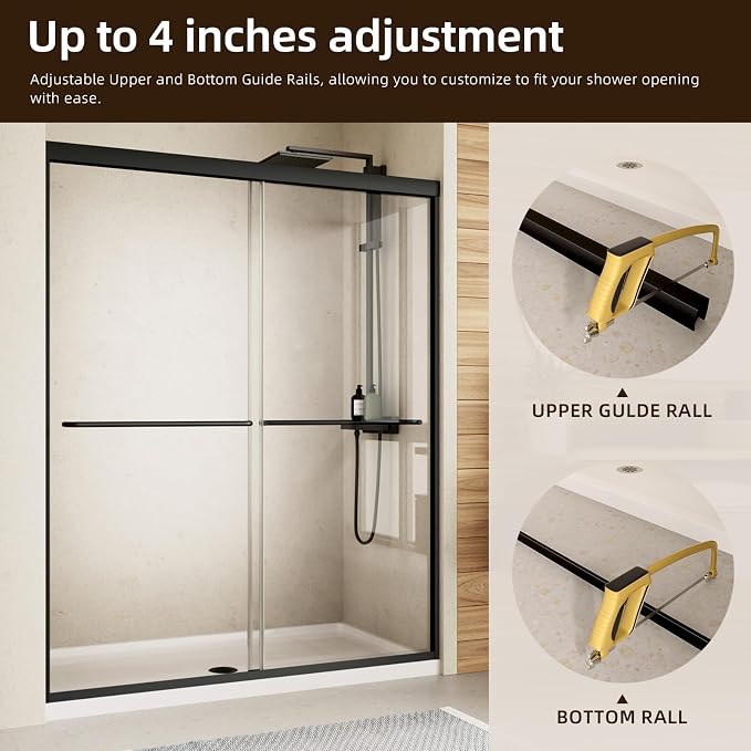 Shower Door, 50-54" W x 70" H Semi-Frameless Double Sliding Glass Shower Doors - Image 6