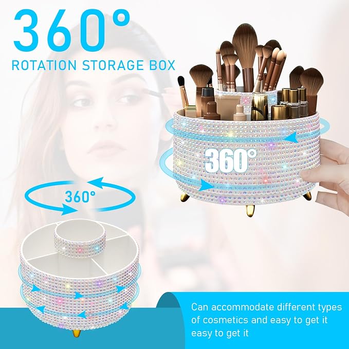 Diesisa Bling Diamond 360° Makeup Brush Holder Organizer, Rotating Makeup Brush - Image 2