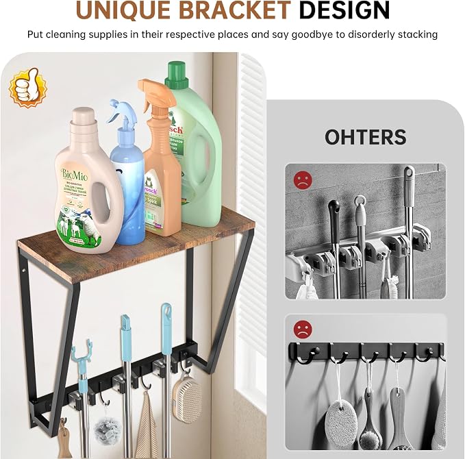 Broom Holder Wall Mount, Heavy Duty Broom & Mop Organizer Wall Hanging - Image 6
