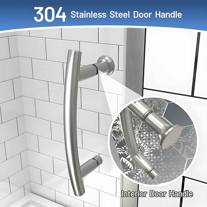 56-60" W x 71" H Pivot Glass Shower Door, 1/4" Thick Clear SGCC Tempered Shower - Image 9