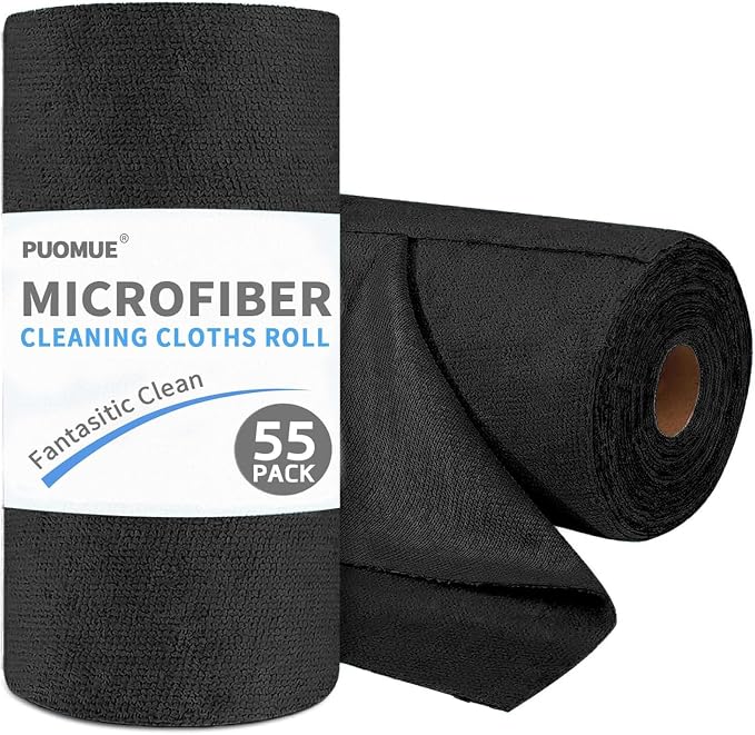 55 Pack Microfiber Cleaning Cloth Roll, Tear Away Reusable Towels, Ultra by Puomue