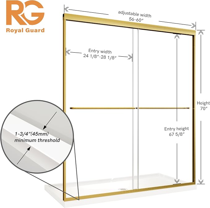 Shower Door, 56-60" W x 70" H Semi-Frameless Double Sliding Glass Shower Door - Image 5