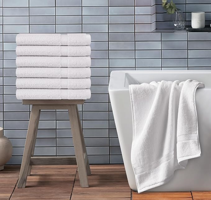 Towel and Linen Mart 100% Cotton White 6 Pack Bath Towel Set, Quick Dry - Image 6