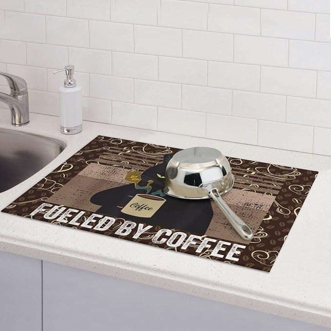 Vintage Cat Dish Drying Mat for Kitchen Counter Absorbent Reversible Retro - Image 5