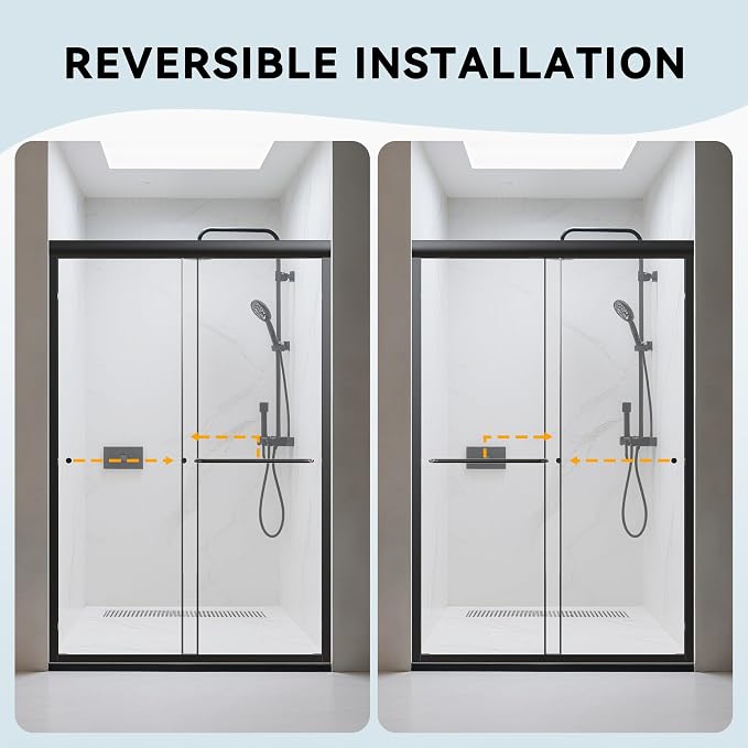 44-48" W x 72" H Bathroom Double Sliding Shower Door, Semi-Frameless Shower - Image 8