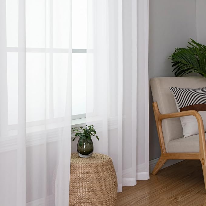 Chyhomenyc White Sheer Curtains 108 Inch Length 2 Panels Set, Extra Long Light - Image 8