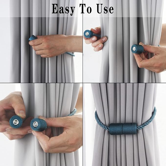 4 Pack Blue Strong Magnetic Curtain Tiebacks Outdoor Elegant Decorative Tie - Image 4