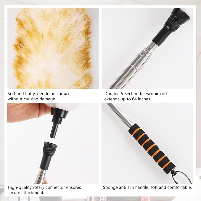 Lambswool Extendable Cleaning Duster 26-64 Inch, Anti-Static Wall Duster Cleaner - Image 4