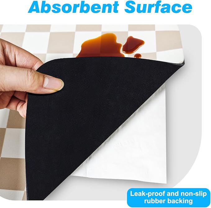 Checkered Dish Drying Mat for Kitchen Counter, Absorbent Non-Slip Coffee Mat - Image 7