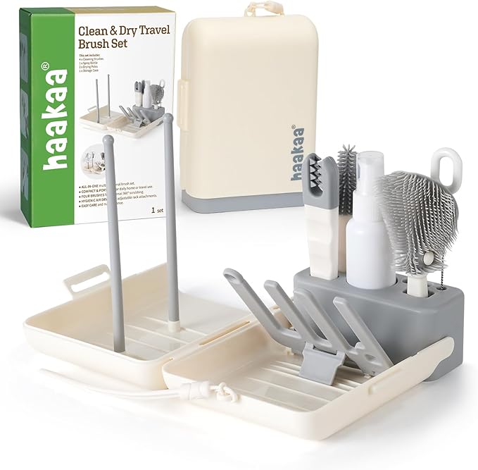 haakaa Travel Bottle Brush Set – 7-in-1 Baby Bottle Cleaner Kit by haakaa