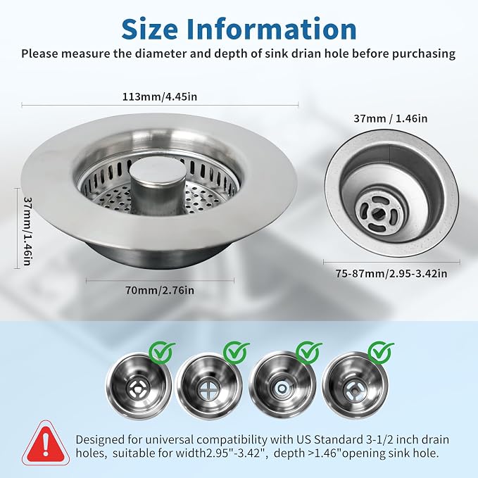 The Ultimate Kitchen Sink Solution: 3-in-1 Drain Strainer & Stopper. 304 - Image 3