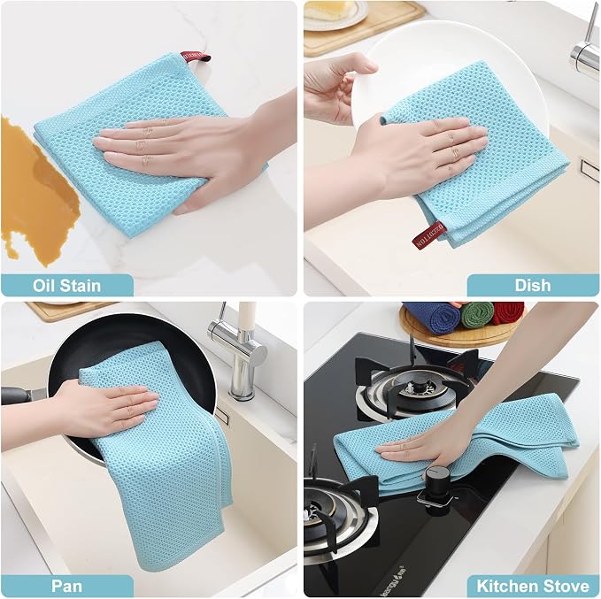 Homaxy 100% Cotton Kitchen Towels and Dishcloths Set, 12 x 12 Inches and 13 x - Image 5