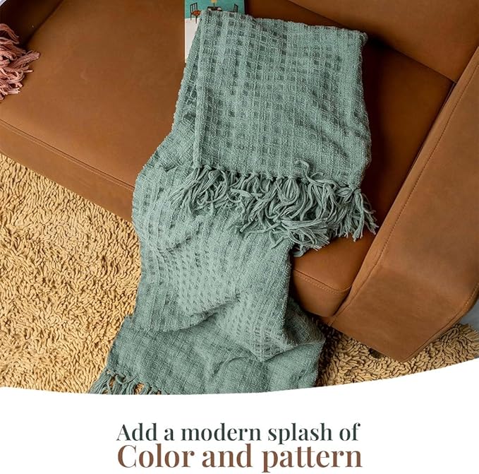 Folkulture Christmas Throw Blanket | (60 x 50) Boho Chunky Knit Blanket for Bed, Couch |Chenille White Thick, Ultra Soft, Plush, Lightweight, Throw Blanket for Sofa with Machine Wash | Sage Dream