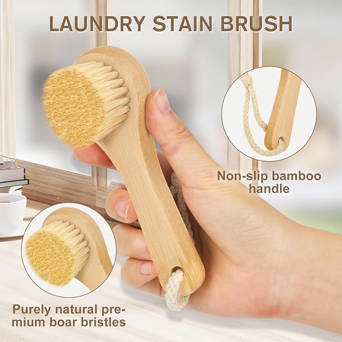 2Pack Laundry Stain Brush with 2Pack Metal Hook, Natural Soft Boar Bristle - Image 6