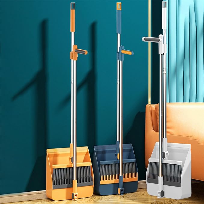 Broom and Dustpan Set, Long Adjustable Handle Indoor Sweeping Brooms, 180° by Unknown