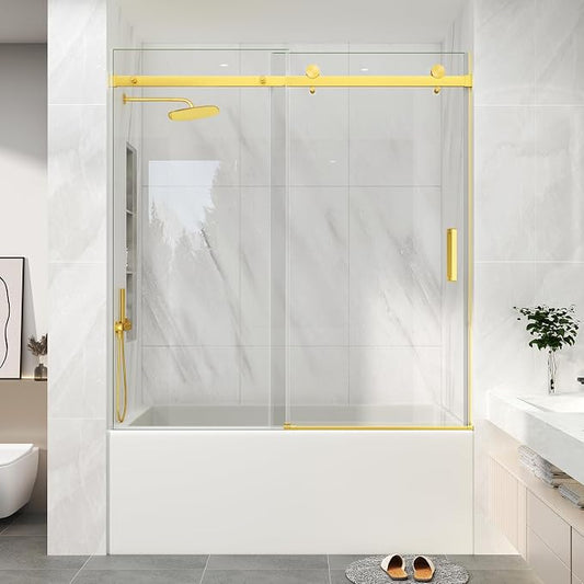 KPUY Frameless Sliding Bathtub Door, 55-60" W x 60" H Tub Shower Door, 1/4" by KPUY