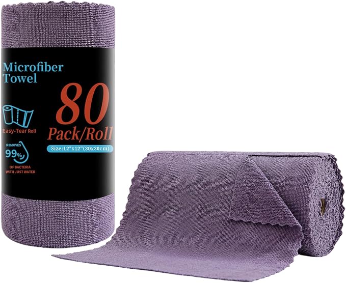 80 Pack Microfiber Cleaning Cloth Roll, Lint Free Rags & Tear Away Reusable by Tigona