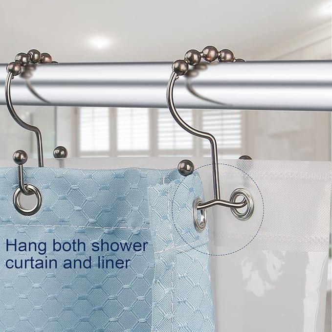 Shower Curtain Hooks, Sturdy Stainless Steel Double Sided Shower Hooks Rings - Image 4