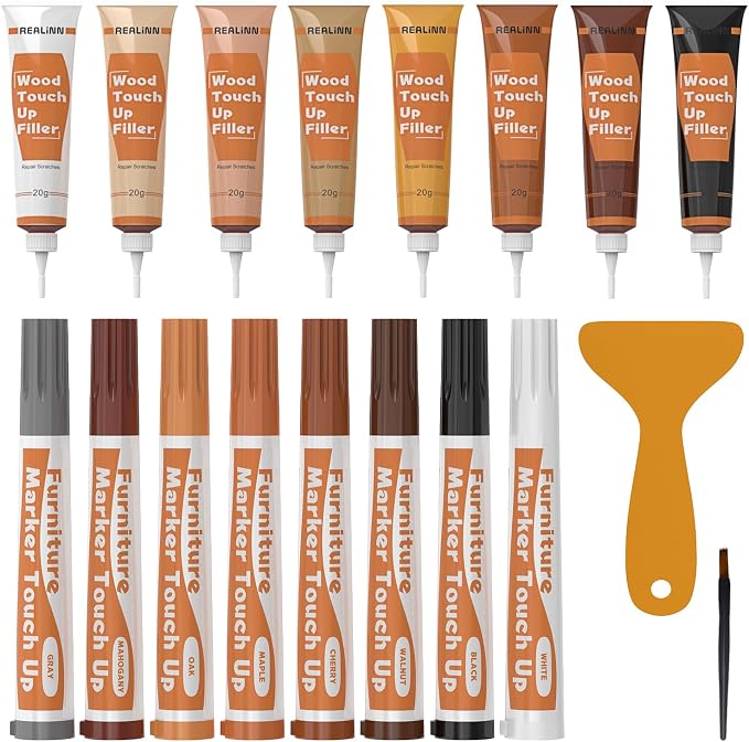 REALINN Wood Furniture Repair Kit 8 Light Colors- Wood Fillers and Touch Up by REALINN