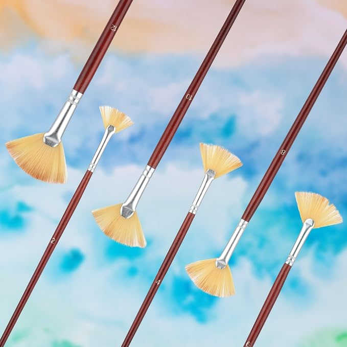6 Pieces Fan Brush, Fan Brush for Painting, Artist Acrylic Paint Brushes Set - Image 4