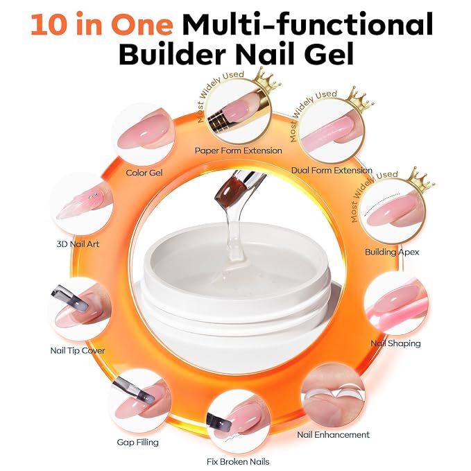 modelones Builder Nail Gel 3 Colors French Tip, 10-in-One Builder Clear Nude - Image 5