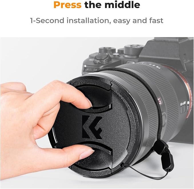 K&F CONCEPT 52mm Lens Cap Cover, 4-in-1 Center Pinch Lens Cover Black Anti-Loss - Image 4