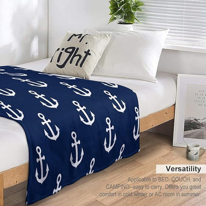 Anchor Blanket Vintage Rustic Ocean Nautical Style Navy Blue White Soft Cozy Lightweight Throw Blanket for Kids Girls Boys Women Men Bedroom Living Room Dorm Chair Sofa Travel 60x80in