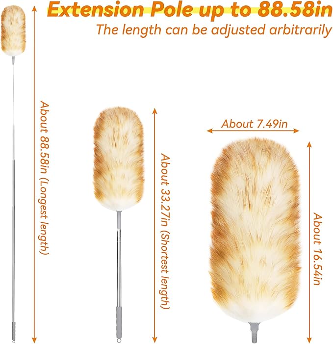 Lambswool Duster with Extension Pole up to 88.58 in, Natural Feather Dusters - Image 2