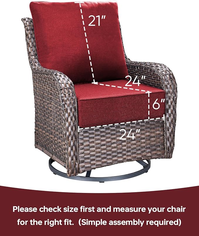 Luxury 24x24x6 Inch Outdoor Cushions for 5 Peice Patio Furniture Set - Set of 5 Water-Resistant Pillow for Dining Rocking Swivel Chairs Loveseat Couch Sectional Sofa - Red