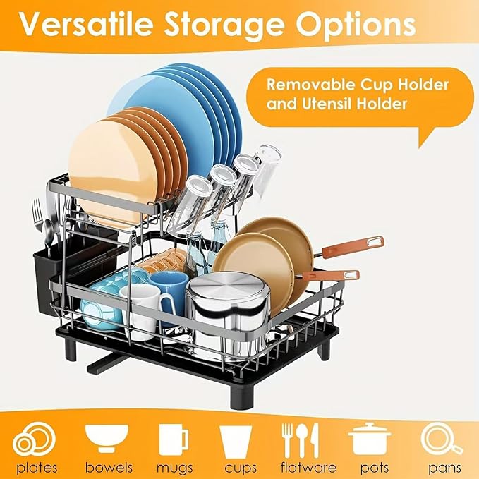 Dish Drying Rack, Space Saving & Durable, Rust-Proof Large 2 Tier Stainless - Image 3