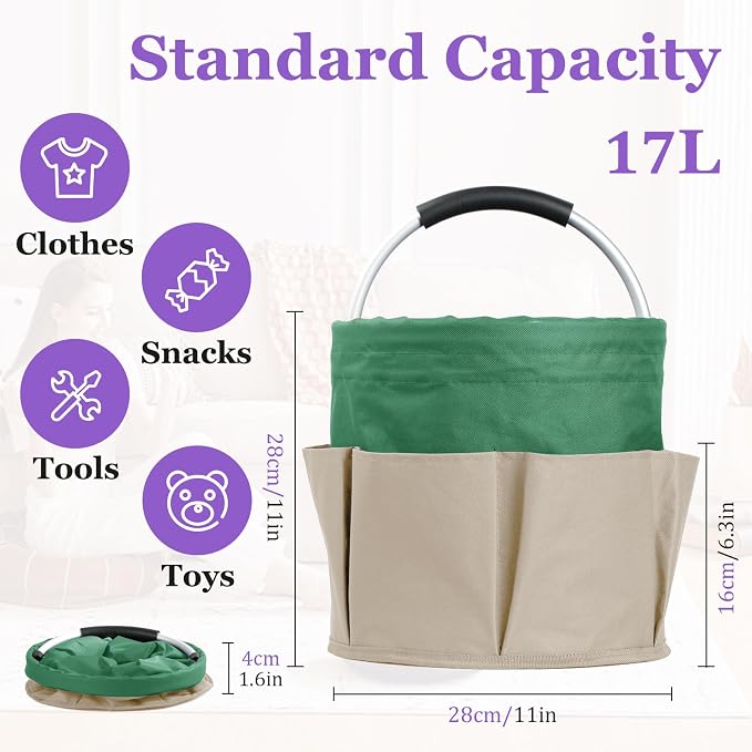 17L Caddy Organizer with Handle, Foldable Cleaning Supplies Caddy with 6 Pockets - Image 2