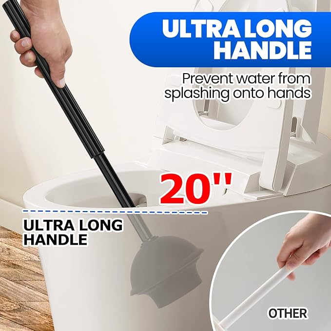 2Pack 2 in 1 Toilet Brush and Plunger Set, Extended Handle Plunger, Toilet Bowl - Image 5